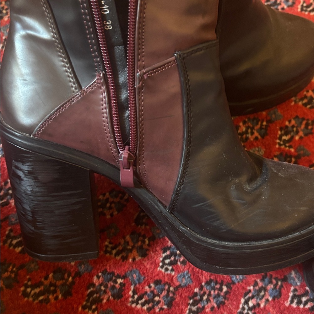 Patchwork Leather Platform Booties - image 4